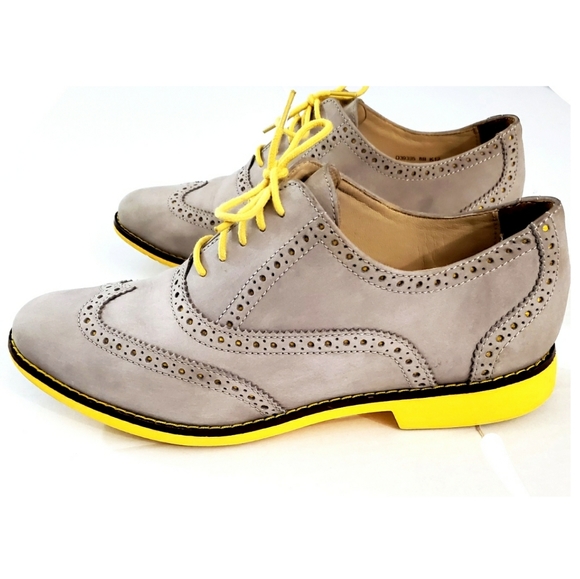 Cole Haan GRAMERCY Leather Oxford Gray Yellow - Picture 2 of 8